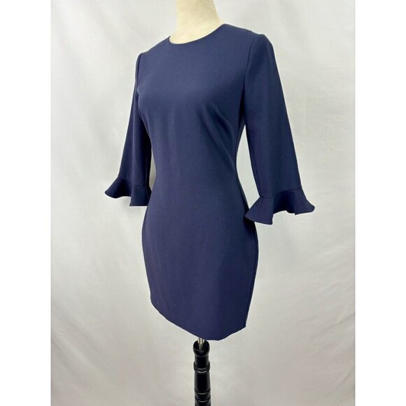 Likely Sheath Dress Navy Blue 4 Bell Sleeves Knee Length 3/4 Length Sleeve - Picture 1 of 10